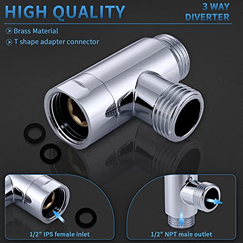 G-Promise All Metal 3 Way Diverter | Hose Fitting Tee | T Shape Adapter Connector for Angle Valve Hose | Bath Shower Arm | (Chrome)