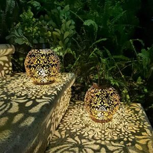 EXCMARK 2 Pack Outdoor Solar Hanging Lantern Light LED Decorative Christmas Light for Garden Patio Courtyard Lawn and Tabletop with Hollowed-Out Design. Unique Gardening Gifts for Women.