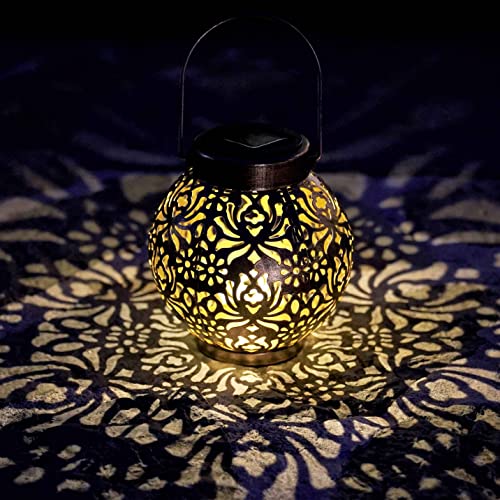 EXCMARK 2 Pack Outdoor Solar Hanging Lantern Light LED Decorative Christmas Light for Garden Patio Courtyard Lawn and Tabletop with Hollowed-Out Design. Unique Gardening Gifts for Women.