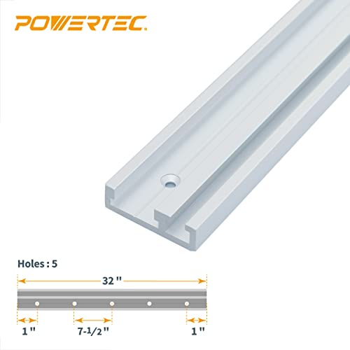 POWERTEC 71359 Aluminum Combo T-Track Miter Track for Woodworking | 32” Dual Track Rail, Aluminum Grey