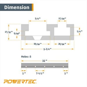 POWERTEC 71359 Aluminum Combo T-Track Miter Track for Woodworking | 32” Dual Track Rail, Aluminum Grey