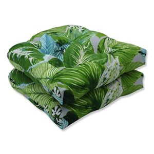 pillow perfect outdoor/indoor lush leaf jungle tufted seat cushions (round back), 2 count (pack of 1), green