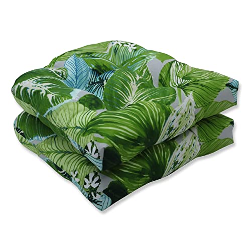 Pillow Perfect Outdoor/Indoor Lush Leaf Jungle Tufted Seat Cushions (Round Back), 2 Count (Pack of 1), Green