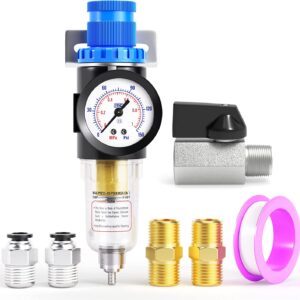 TAILONZ PNEUMATIC 1/4 Inch NPT AFR2000 Air Filter Pressure Regulator Kit（0 to 145 Psi）5 Micron Brass Element Air Tool Compressor Filter with Gauge