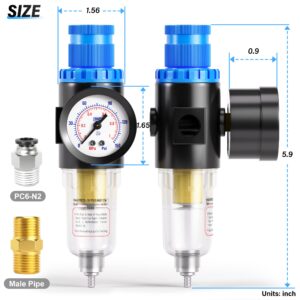 TAILONZ PNEUMATIC 1/4 Inch NPT AFR2000 Air Filter Pressure Regulator Kit（0 to 145 Psi）5 Micron Brass Element Air Tool Compressor Filter with Gauge