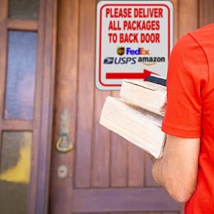 Please Deliver All Packages to Back Door Right Arrow Delivery Sign for Delivery Driver Delivery Instructions for My Packages from Amazon, FedEx, USPS, UPS - Indoor Outdoor Signs for Home - 8.5"x10"