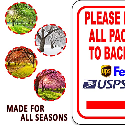 Please Deliver All Packages to Back Door Right Arrow Delivery Sign for Delivery Driver Delivery Instructions for My Packages from Amazon, FedEx, USPS, UPS - Indoor Outdoor Signs for Home - 8.5"x10"