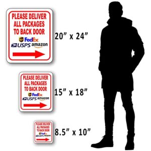 Please Deliver All Packages to Back Door Right Arrow Delivery Sign for Delivery Driver Delivery Instructions for My Packages from Amazon, FedEx, USPS, UPS - Indoor Outdoor Signs for Home - 8.5"x10"