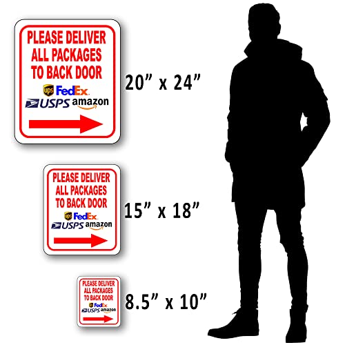 Please Deliver All Packages to Back Door Right Arrow Delivery Sign for Delivery Driver Delivery Instructions for My Packages from Amazon, FedEx, USPS, UPS - Indoor Outdoor Signs for Home - 8.5"x10"