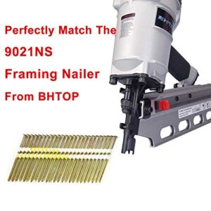 BHTOP 3 Inch Framing Nails, 21 Degree Bright Smooth Shank Plastic Collated Nails for Framing Nailer, 3 x .131,(1000 per Box)