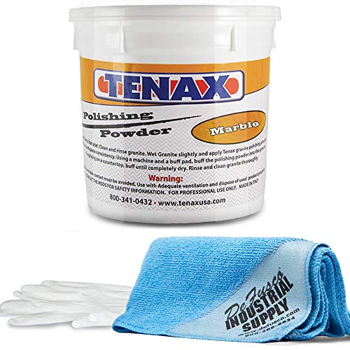 Tenax Marble Polishing Powder 1 kg Tub - 16x16 Microfiber Cloth - Gloves - BUNDLE - 3 Items