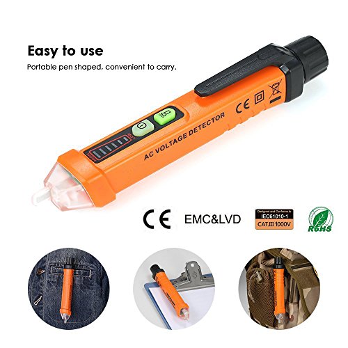 PEAKMETER Non Contact Voltage Tester Pen, Electrical Tools Electrical Tester 12-1000V AC Outlet Tester Voltage Measuring Tool with LED Flashlight, Alarm Mode, Live/Null Wire Judgment Circuit Tester