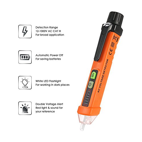 PEAKMETER Non Contact Voltage Tester Pen, Electrical Tools Electrical Tester 12-1000V AC Outlet Tester Voltage Measuring Tool with LED Flashlight, Alarm Mode, Live/Null Wire Judgment Circuit Tester