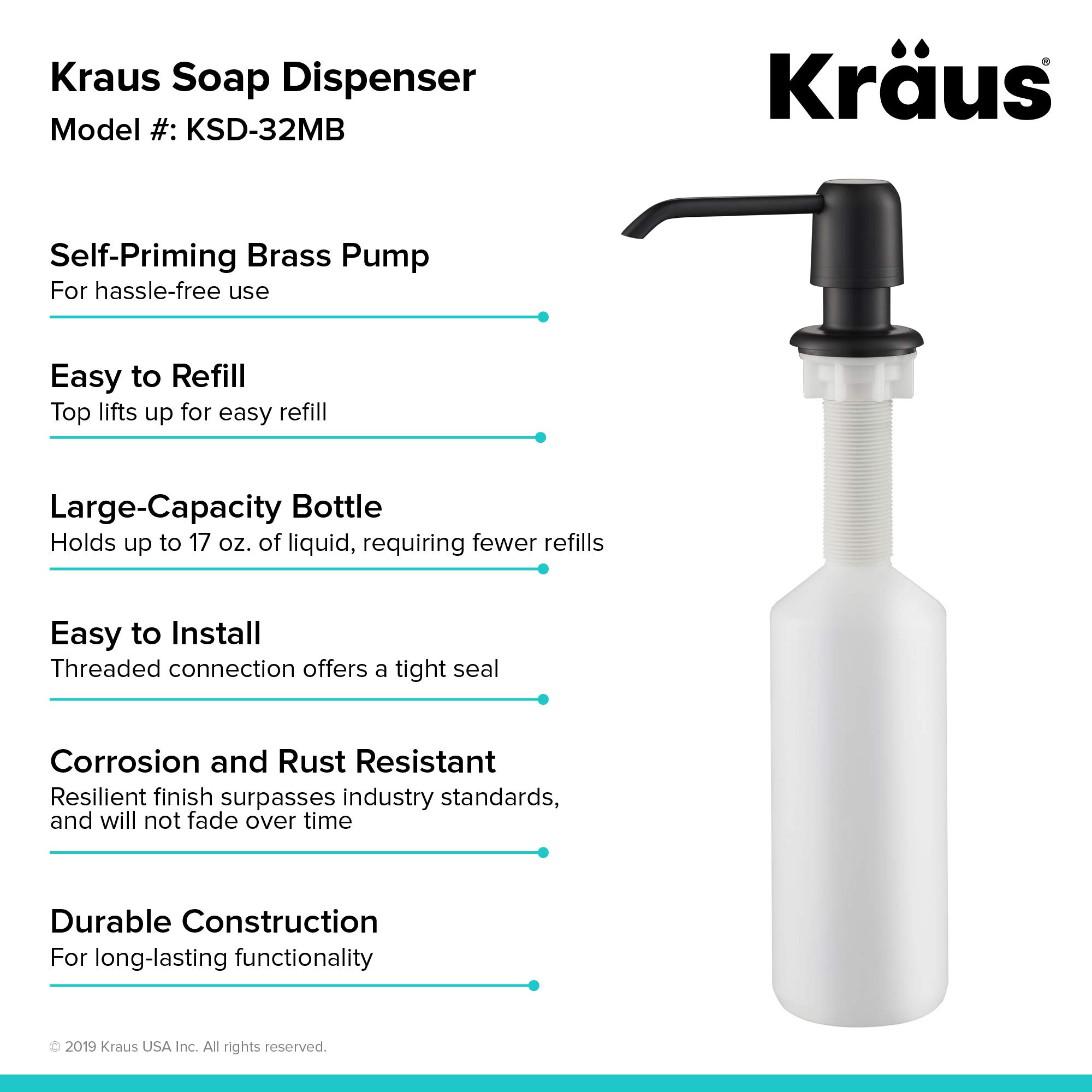 KRAUS Kitchen Soap and Lotion Dispenser in Matte Black, KSD-32MB