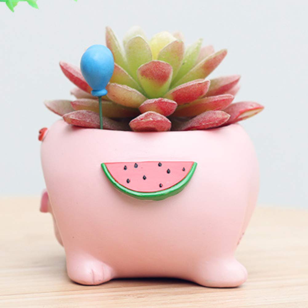 Smallwoodicute Ceramic/Plastic Plant Flower Pot,Cute Cat Pig Dog Succulent Plant Container Resin Flower Pot Bonsai Ornament - Pig