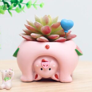 Smallwoodicute Ceramic/Plastic Plant Flower Pot,Cute Cat Pig Dog Succulent Plant Container Resin Flower Pot Bonsai Ornament - Pig