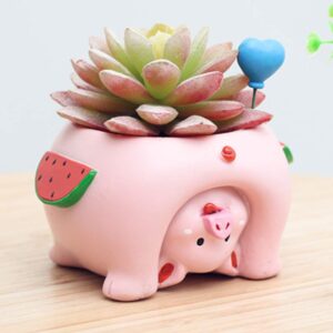 Smallwoodicute Ceramic/Plastic Plant Flower Pot,Cute Cat Pig Dog Succulent Plant Container Resin Flower Pot Bonsai Ornament - Pig