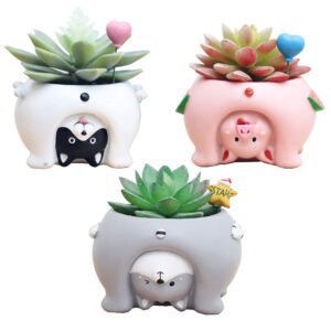 Smallwoodicute Ceramic/Plastic Plant Flower Pot,Cute Cat Pig Dog Succulent Plant Container Resin Flower Pot Bonsai Ornament - Pig