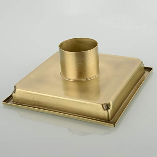 Orhemus Square Shower Floor Drain with Removable Cover Grid Grate 6 inch Long, SUS 304 Stainless Steel Brushed Gold Brass Finished