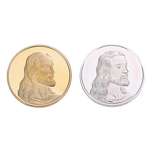 2pcs Challenge,Jesus Commemorative,Christian Religious, Medal Collectible Plated Collection Souvenir Gift(+Silver)