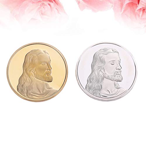 2pcs Challenge,Jesus Commemorative,Christian Religious, Medal Collectible Plated Collection Souvenir Gift(+Silver)