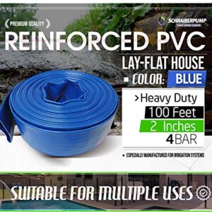 Schraiberpump 2-Inch by 100-Feet- General Purpose Reinforced PVC Lay-Flat Discharge and Backwash Hose - Heavy Duty (4 Bar) 2 CLAMPS INCLUDED (2 INCH)