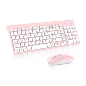 pink wireless keyboard and mouse combo, cimetech compact full size pink wireless keyboard and mouse set 2.4g ultra-thin sleek design for windows, computer, desktop, pc, notebook, laptop-(pink)