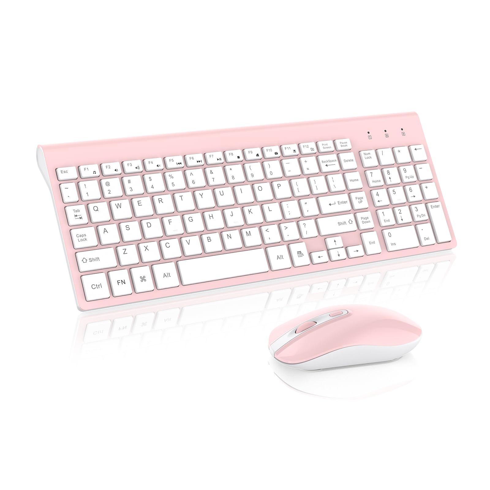 Pink Wireless Keyboard and Mouse Combo, cimetech Compact Full Size Pink Wireless Keyboard and Mouse Set 2.4G Ultra-Thin Sleek Design for Windows, Computer, Desktop, PC, Notebook, Laptop-(Pink)