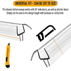 eatelle Frameless Shower Door Bottom Seal with Drip Rail for 1/4" (6mm) Thick Glass, 36" Long Sweep - Ultra Clear Polycarbonate