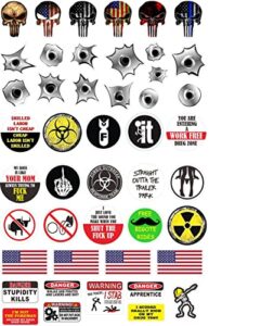 46 pieces xxl set hard hat stickers funny, skulls, bullet holes, american flag, welder decals, usa hardhat stickers