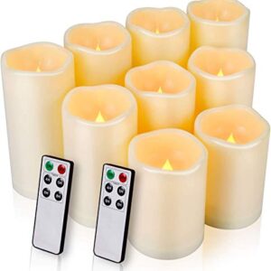 Enido Flameless Candles, LED Candles Outdoor Waterproof Candles(D: 3" x H: 4" 5" 6") Battery Operated Plastic Pack of 9 Pillar