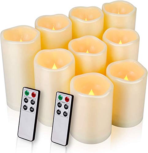 Enido Flameless Candles, LED Candles Outdoor Waterproof Candles(D: 3" x H: 4" 5" 6") Battery Operated Plastic Pack of 9 Pillar