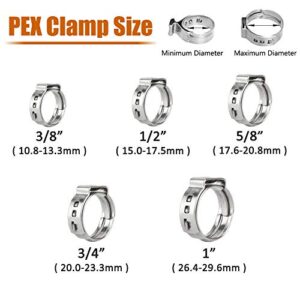 Pex Clamps, 50pcs 3/8 Inch 304 Stainless Steel PEX Cinch Crimp Rings Pinch Clamps for PEX Tubing Pipe Fitting Connections (3/8 Inch)