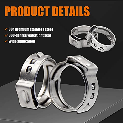 Pex Clamps, 50pcs 3/8 Inch 304 Stainless Steel PEX Cinch Crimp Rings Pinch Clamps for PEX Tubing Pipe Fitting Connections (3/8 Inch)
