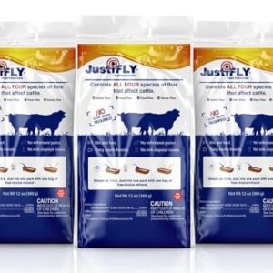 JustiFLY Champion USA Feedthrough Cattle Fly Control | Non-Toxic Larvicide. Controls All Four Fly Species That Affect Cattle. Over 50 Million Head Treated (3 Pack)