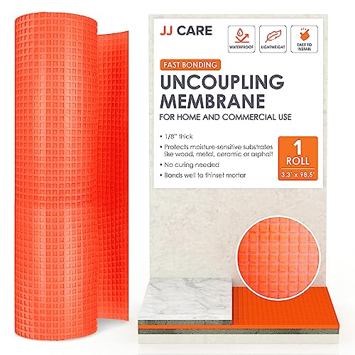 JJ CARE Uncoupling Membrane 1/8 Underlayment [3.3ft x 98.5ft / 323sq ft] - Anti-Fracture Tile Underlayment Roll, Crack Prevention Membrane, Uncoupling Membrane for Under Tile, Bathroom Wall & Floor