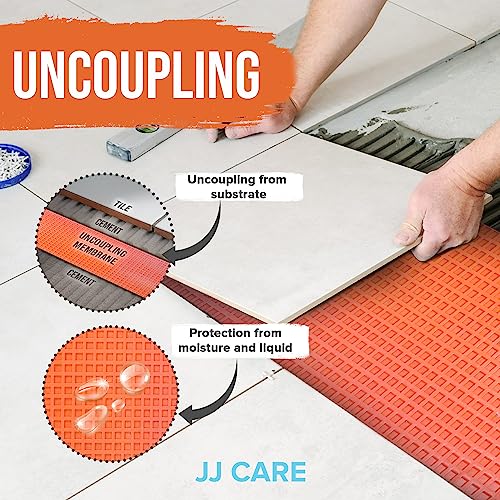 JJ CARE Uncoupling Membrane 1/8 Underlayment [3.3ft x 98.5ft / 323sq ft] - Anti-Fracture Tile Underlayment Roll, Crack Prevention Membrane, Uncoupling Membrane for Under Tile, Bathroom Wall & Floor