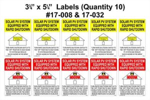 fcd labels 17-008 and 17-032 solar pv system equipped with rapid shutdown vinyl label pack (pack of 10)