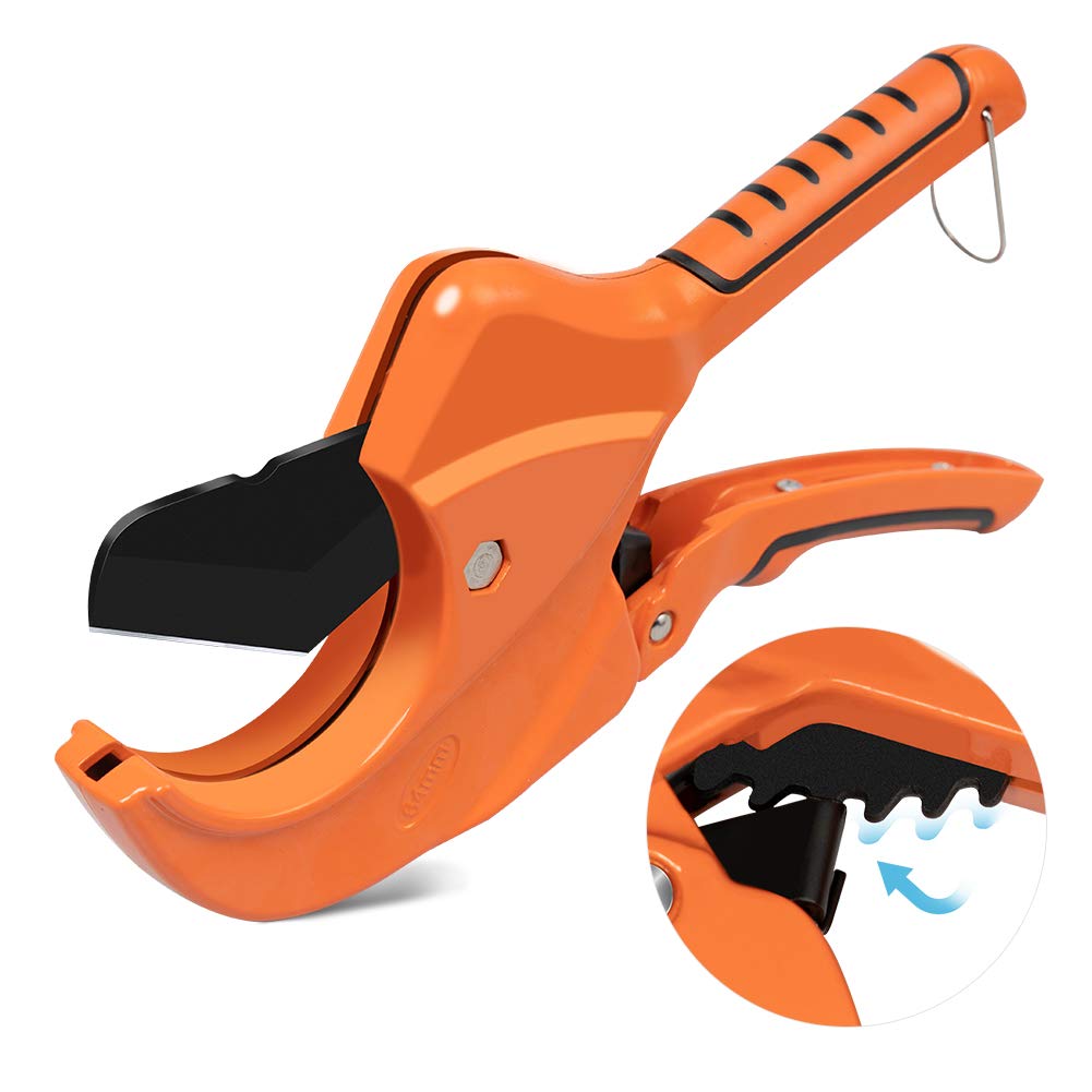 AIRAJ Ratchet PVC Pipe Cutter,Cuts up to 2-1/2"PEX,PVC,PPR and Plastic Hoses,Pipe Cutters with Sharp SK5 Stainless Steel Blades,Suitable for Home Repairs and Plumbers