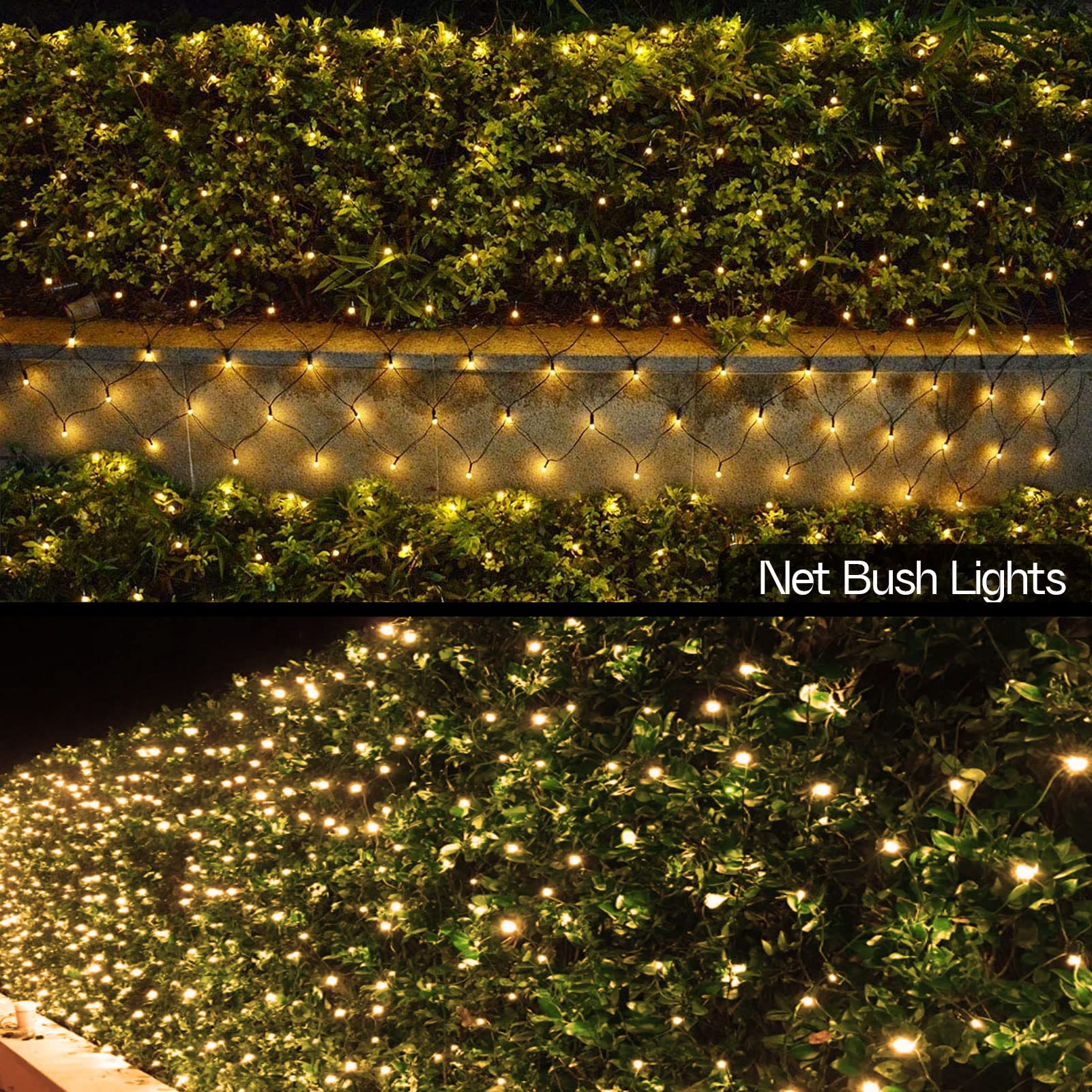 Christmas Net Lights Solar Powered, 100 LED 5Ft x 5Ft Bush Net Light Outdoor Mesh Lights Auto On/Off 8 Modes for Tree Fence Wall Roof Backyard Bush Decor (Warm White)