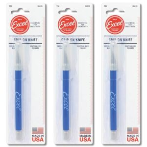 excel blades soft grip craft knife set, soft grip fine point angled blades for precision cutting & trimming, multi-purpose hobby, scrapbooking, and crafting tools, blue, 3-pack