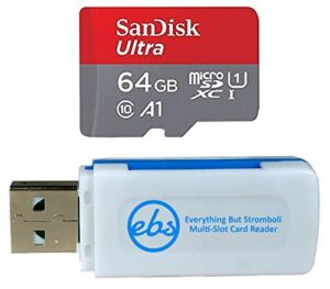 sandisk 64gb sdxc micro ultra memory card works with samsung galaxy a10, a20, a70 cell phone class 10 (sdsquar-064g-gn6mn) bundle with (1) everything but stromboli microsd and sd card reader