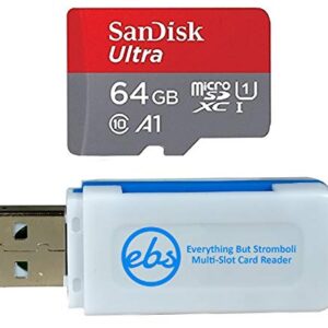 SanDisk 64GB SDXC Micro Ultra Memory Card Works with Samsung Galaxy A10, A20, A70 Cell Phone Class 10 (SDSQUAR-064G-GN6MN) Bundle with (1) Everything But Stromboli MicroSD and SD Card Reader