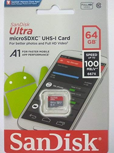 SanDisk 64GB SDXC Micro Ultra Memory Card Works with Samsung Galaxy A10, A20, A70 Cell Phone Class 10 (SDSQUAR-064G-GN6MN) Bundle with (1) Everything But Stromboli MicroSD and SD Card Reader