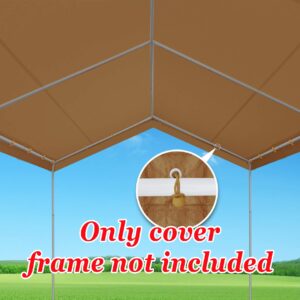 Strong Camel Outdoor 10x20 Replacement Canopy Roof Cover Valanced Carport Covers (10'x20', Tan)