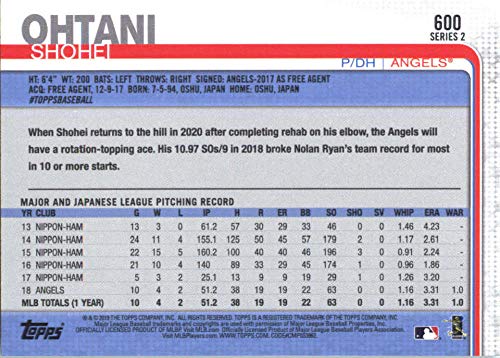 2019 Topps #600 Shohei Ohtani Los Angeles Angels Baseball Card