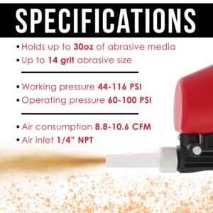 TCP Global Gravity Feed Sand Blaster Gun Kit - Hand Held Sand Blasting Spray Gun with 2 Ceramic Nozzle Tips and Air Regulator - Blast Abrasive Media, Soda, Bead, Walnut, Aluminum Oxide - Pneumatic