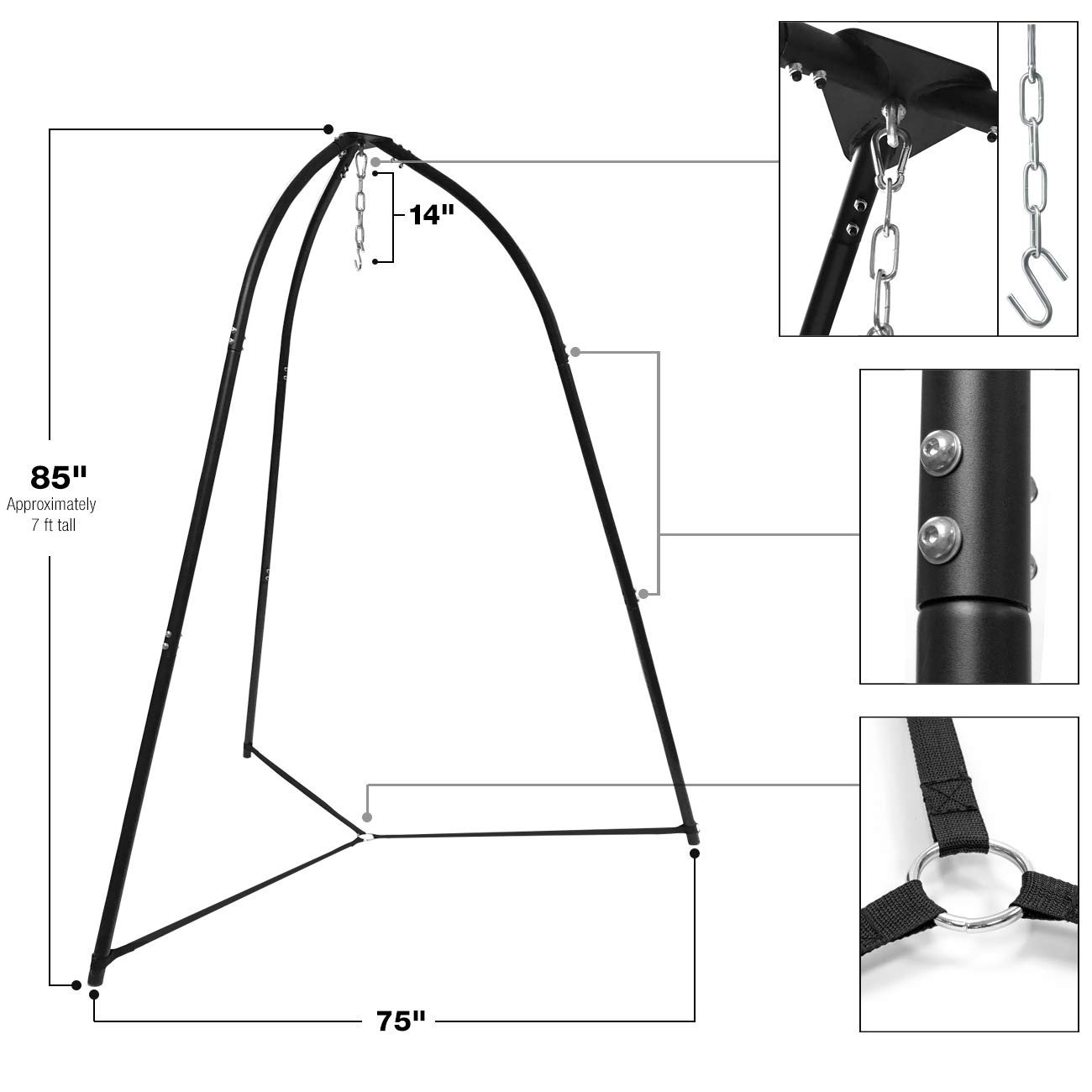 Sorbus Tripod Hanging Chair Stand- Heavy Duty Steel Sensory Swing Weather & Rust Resistant- Adjustable Portable Hammock Stand 330lbs for Tree,Lounger,Saucer,Air Porch,Indoor/Outdoor,Patio