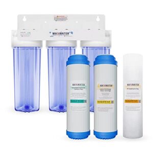 max water 3 stage water softening10 inch standard water filtration system for whole house - sediment + cation resin + gac - ¾" inlet/outlet - model : wh-sc8