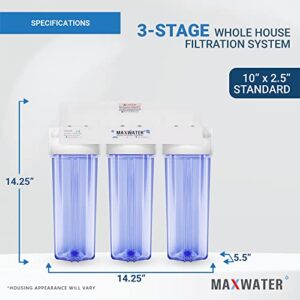 Max Water 3 Stage Water Softening10 inch Standard Water Filtration System for Whole House - Sediment + Cation Resin + GAC - ¾" Inlet/Outlet - Model : WH-SC8